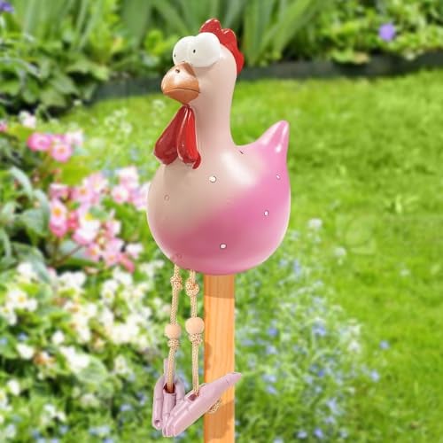 pangdapengpeng Huhn Gartendeko, Huhn Deko Garten, Harz Statue, Gartenfiguren & Gartenstatuen, Handarbeit Gartenstatue Dekorative Henne Huhn für Garten, Balkon, Wohnzimmer (Rosa)