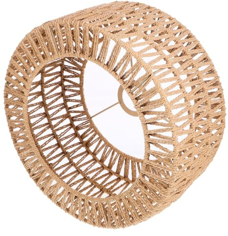 Boho Hängelampenschirm E27 aus Strohseil mit Eiseneinsatz Gelb | Geflochtene Struktur, 4cm Innenloch, Glatte Oberfläche, Leichte Ausführung, für Warme Wohnatmosphäre