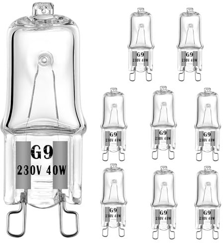 AHEVO G9 Halogen Light Bulb, 230V 40W G9 T4 JCD Bi-Pin Base 480LM, 300℃ Heat Tolerant, Replacement for Oven, Landscape Lights, Desk and Floor Lamps, Wall Sconces, Dimmable, Warm White (8 Pack)