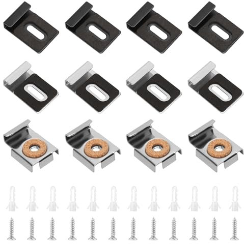 12 Pzs Clips para Colgar Espejo, Kit de Soporte de Espejo de Metal Resistente con Tornillos y Ancla de Plástico Clips de Espejo para Montaje Pared para Cartelera con Marco de Fotos de Espejo