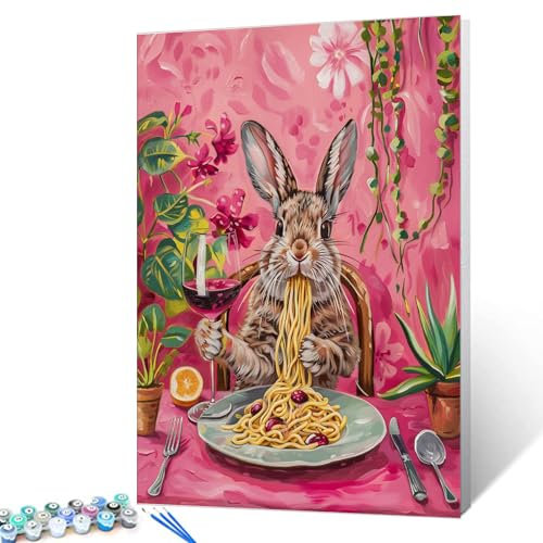 Tucocoo Malen-nach-Zahlen-Set mit Pinseln und Acryl-Pigmenten auf Leinwand, köstliches Nudelgemälde für Erwachsene und Anfänger, Tier-Dinner-Bild für Heimdekoration, Geschenke, 40,6 x 50,8 cm (DIY
