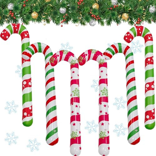 QSLKI 6 Stück Aufblasbare Zuckerstangen, Weihnachten Zuckerstange Aufblasbare, Aufblasbare Zuckerstangen Weihnachtsdeko, Deko Weihnachten Outdoor Haustür Aufblasbare Zuckerstangen Christbaumschmuck