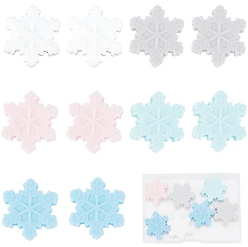 SUNNYCLUE 1 Box 10Pcs 5 Colors Christmas Snowflake Bead Silicone Winter Focal Beads Bulk Soft Rubber Holiday White Pink Blue Snowflakes Xmas Pen Bead for jewellery Making DIY Keychain Necklace Bracele