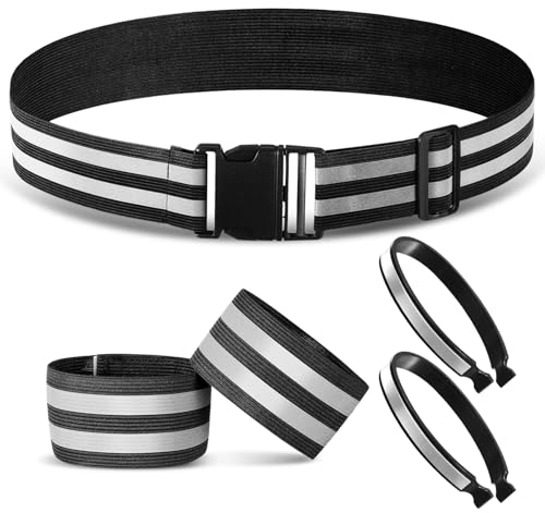 Boyiee Reflektorbänder Set inklusive Reflektierende Armbinde Reflektierender Sicherheitsgürtel Hosenklammer Reflektoren Joggen Set für Radfahren Joggen Wandern(Schwarz)