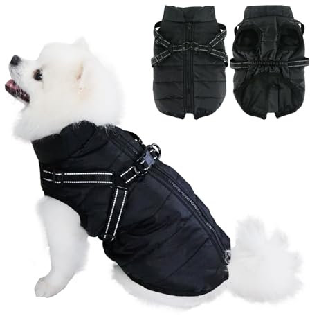 EASTLION Hundebekleidung Hundemantel wasserdichte Winterjacke Warme Weste Hundebekleidung Hundejacke mit Hundegeschirr Reflektierende Hundemäntel, Rot und Schwarz, Größe für S-2XL,Schwarz,Größe 2XL