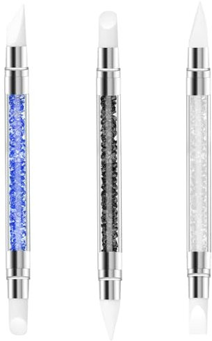 ZEYIYER 3PCS Silicone Nail Tool, Dual Tipped Nail Art Tool Silicone Nail Brush Rhinestone Nails Manicure Carving Pen for Sculpting Gel Shaping Foil Drawing