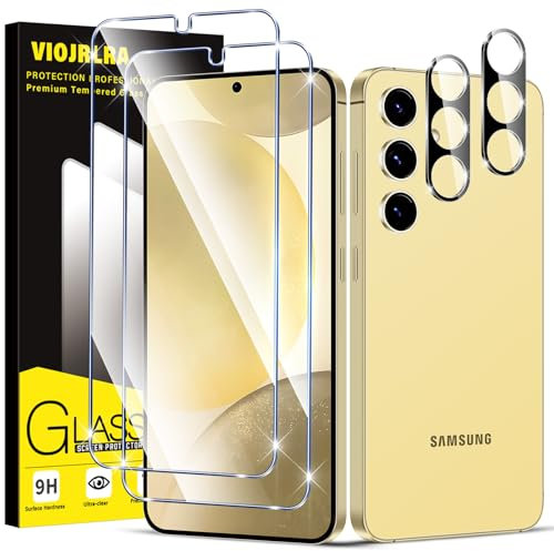 Viojrlra Verre Trempé pour Samsung Galaxy S24, 2+2 Protection écran et Protection Caméra Arrière, 0 Bulle, Ultra Résistant, 9H+ HD Glass Film, Facile à Installer