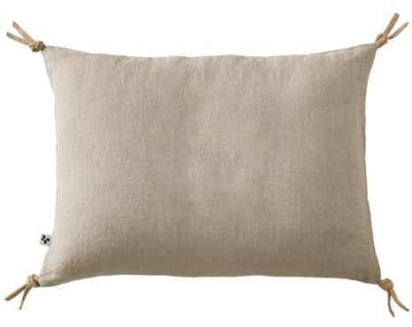 Meubletmoi Luisa Kissen, rechteckig, 40 x 60 cm, aus gewaschenem Leinen, abnehmbarer Bezug mit 4 Knoten aus Jute
