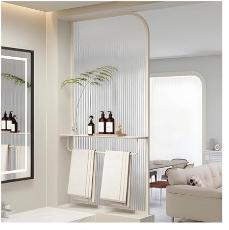 Paravent en verre translucide avec étagères pour salle de bain entrée Blanc 70 x 100 cm