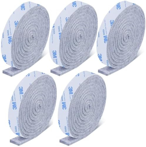 QOMJUFA Feltrini Sedie, 5 Rotoli 100cm x 2cm Feltrini Autoadesivi Rotolo Feltro Adesivo, Feltrini Per Mobili, Cuscinetti In Feltro Feltrini Strisce,