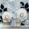 Fotomural Rosa Blanca Hojas Negras Fotomurales Pared, 350×256cm Papel Pintado 3D, Flores Moderna Decoración Pared Sala Cuarto Oficina Salón