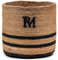 Riviera Maison Aufbewahrungskorb Natürlich, Korb Rund, Aufbewahrungsbehälter mit RM Logo - RM Striped Monogram Weidenkorb mit Streifenmotiv - Bananenblatt - (ØxH) 26x24