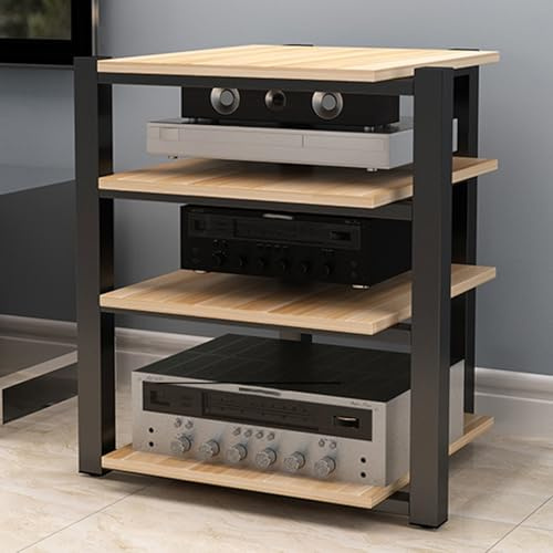 Audio Rack Hifi Regal Modernes Stereo-Rack, 4 Etagen – 90 Cm Hoher Verstärkerschrank, HiFi-Medienregal Für Aufnahmeräume, Hotels, Cafés, Bodenstehender Audio-Video-CD-DVD-Plattenspieler-Halter(Light W