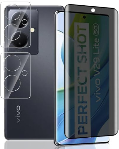 Yieehhow Sichtschutz Schutzfolie für VIVO V29 Lite 5G Panzerglas, [1 Stück] 9H Härte Anti-Spy Schutzglas und [2 Stück] Kameraschutz Panzer Schutz Glas, Privacy Panzerfolie für VIVO V29 Lite 5G