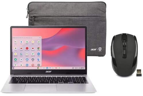 acer Chromebook 315 15.6” HD Laptop | Intel Pentium N6000 1.1GHz|Intel UHD Graphics | 720p Webcam | Sleeve | Silver | 4GB RAM | 128GB SSD | Chrome OS | Bundle with Wireless Mouse