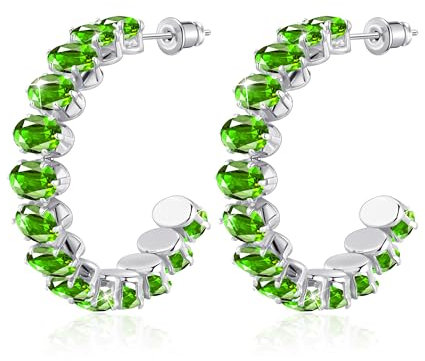 Linawe Peridot Grün Ohrhänger Silber Hängend, Creolen Groß Ohrschmuck Damen Ohrhänger, Edelstahl Silberne Ohrringe Modeschmuck Weißgold Nickelfreie