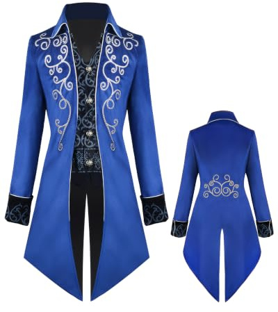 Medieval Steampunk Men Tailcoat Jacket,Victorian Retro Coat for Halloween | Renaissance Gothic Tailcoat, Breathable Fabric, Lightweight, And Featuring Exquisite Embroidery, Perfect for Carnival Party