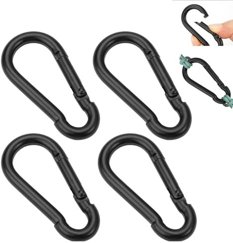 AzureRay Moschettone Nero Piccolo, 4 Pezzi Moschettoni Piccoli, Moschettoni in Ferro e Lega di Alluminio, 60 × 28 mm, Multifunzione per Cani, Campeggio, Escursionismo, Pesca e Viaggi