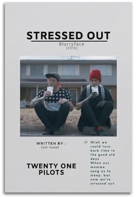 IIWERUW Poster Twenty One Pilots – Stressed Out, Leinwand, ästhetisches Cover, Poster, Vintage-Musik und Filme, dekoratives Gemälde für Wohnzimmer, Schlafzimmer, 30 x 45 cm, ungerahmter Stil