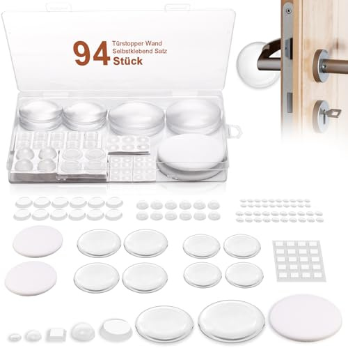 94 Stück Türstopper Wand Selbstklebend Transparent mit Reiseetui 8 Größen Selbstklebende Elastikpuffer Türpuffer Schutzpuffer Möbel Gummipuffer Selbstklebend Anschlagdämpfer für Türen Schränke Möbel