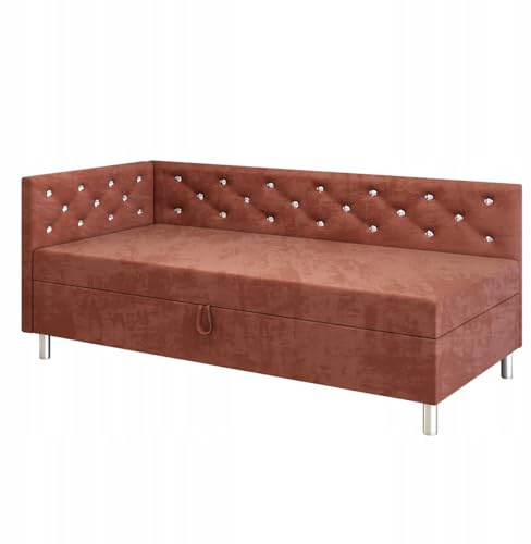 TAPCZANY24 - Boxspringbett Princess+, Bett mit Matratze 115 cm Breite | Polsterbett mit Bettkasten, Taschenfederkernmatratze, Einzel Bed mit Veloursbezug, Komfortabel Bette - Velours Rosa Indischer