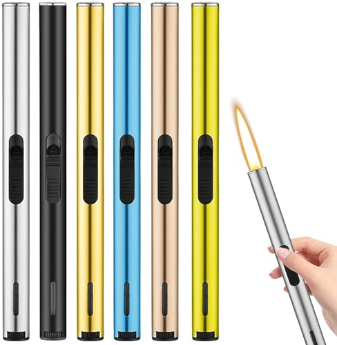 6 Stück Stabfeuerzeug, 17.6cm Stabfeuerzeug Gas Nachfüllbar, 6 Farbe Feuerzeug Lang Stab, Kerzenfeuerzeug Sturmfeuerzeug für Kerzen, Grill, Küche, Kamin, Camping, Geschenke für Männer (Ohne Gas)