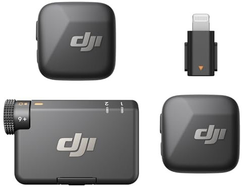 DJI Mic Mini (2 TX + 1 RX + Adaptador Lightning) para iPhone, Android y cámara, Ultraligero, Audio Lleno de Detalles, cancelación de Ruido, limitación automática, micrófono inalámbrico para vlog