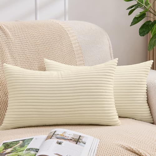 Yosodeko Kordsamt Kissenbezug 40x70 2er Set Beige Kissenbezüge Kissenhülle Dekokissen Sofakissen Couchkissen Moderne Deko für Sofa Schlafzimmer Wohnzimmer Balkon