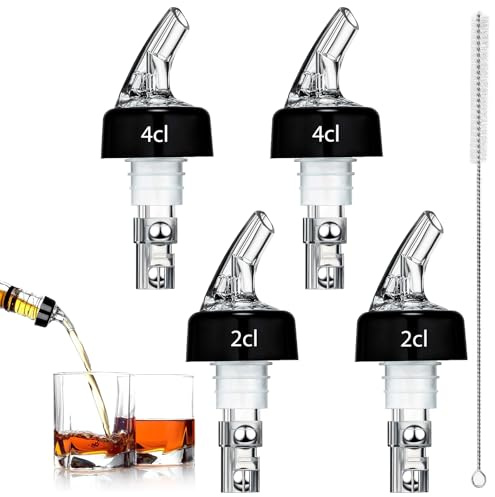 Zorplex 4 Stück Flaschenausgießer, 2cl/4cl Dosierausgießer mit Bürste für Flaschen, Automatische Portionierer für Spirituosen, Wein, Schnaps, Öl und Cocktails pour Home, Bar, Partys (2*cl2+2*cl4)