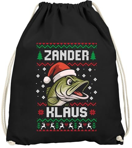 MoonWorks® Turnbeutel Weihnachten Ugly XMAS Spruch lustig Zander Klaus Wortspiel Weihnachtsbeutel Gymbag Schwarz unisize