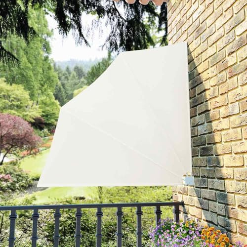 Holamys Faltbarer Balkonfächer Creme 140x140 cm, UV-beständig, wasserabweisend, pulverbeschichteter Stahlrahmen für Terrasse, Garten und Balkon