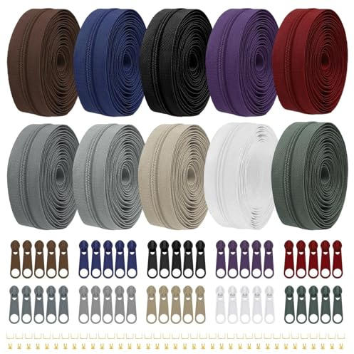 Dwitkul 30M Endlosreißverschluss mit Zipper und Endstück 2,6 mm 10 Farben Endlos Reißverschluss Set Nylon Reißverschlüsse Reparaturset für Nähen, Basteln, Tasche Kleidung, Bettwäsche (B)