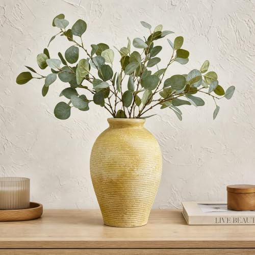 zxevg Handmade Ceramic Vase 23cm Brown for Flowers | Vintage terracotta vase with rustic matte finish. Perfect for living room, bedroom, office, kitchen & coffee table decor