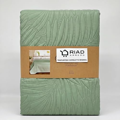 Riad Arredo Trapuntino Matrimoniale Minimal Tinta Unita Primaverile Estivo Leggero 250x250 cm - Copriletto Trapuntato in Morbida Microfibra – Palmas Muschio