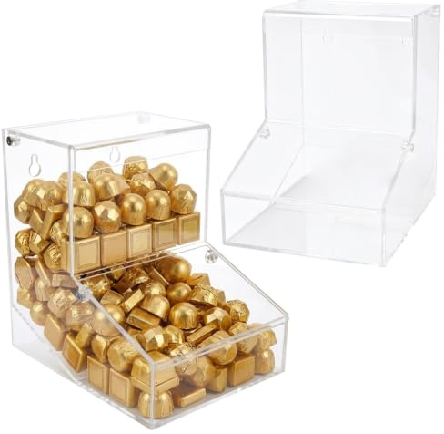 Clear Acrylic Candy Dispenser, Acrylic Storage Holder with Two Lids for Countertop or Wall Mount, Candy Box Store Coffee Pod, Chocolate, Treats, Sweets,Dish, Bulk Treat for Home Kitchen,2PC