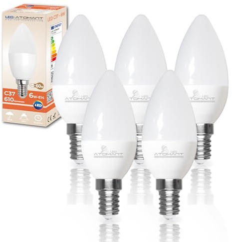 LED ATOMANT 5x LED Lampe E14 Kerze C37 6W Neutralweiß 610lm | Kleiner Sockel