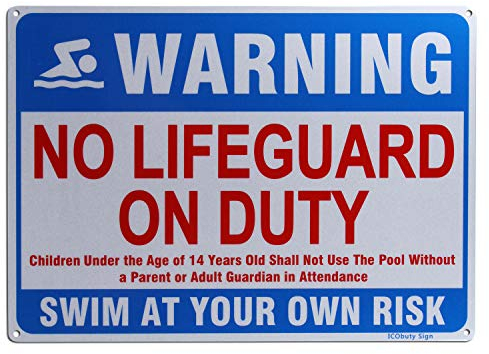 No Lifeguard On Duty Schild Pool Rules Schild No Glass Allowed in Pool Area Schild Reflektierende Schilder 25,4 x 35,6 cm Rostfreies 40 Mil Aluminium Schild (No Lifeguard On Duty)