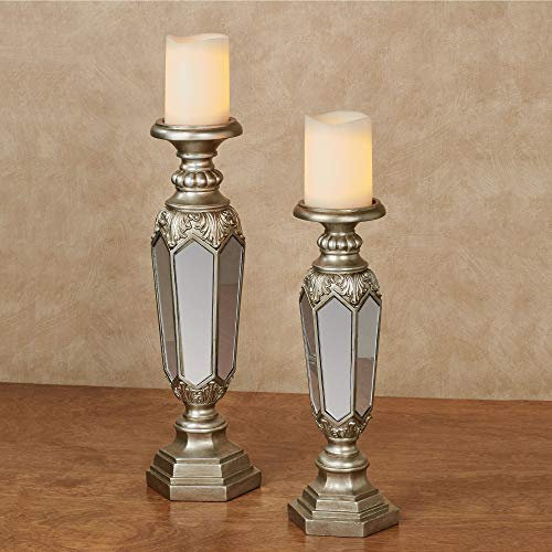Touch of Class Adeana Platinum Spiegelkerzenhalter-Set, 1 Paar Kerzenhalter, klein, große Größen, atemberaubende Reflexion, schöne Halterungen für Schlafzimmer, Wohnzimmer, Kaminsims