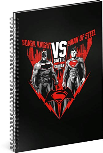 Spiralblock A4 liniert - Notizbuch für Kinder, Schule, Büro - Notizblock mit 60 Seiten (Batman vs Superman)