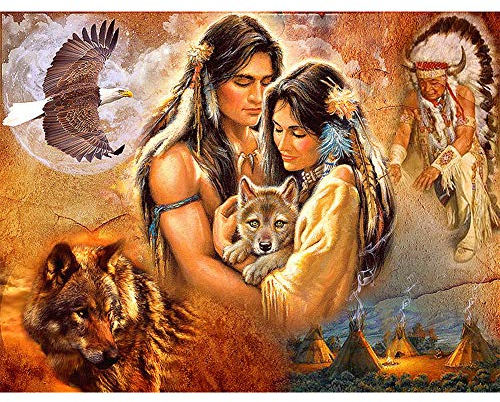 WOWDECOR Diamond Painting Strass Complet Indien Couples Loup Bricolage, DIY 5D Broderie Diamant Peinture Diamant Mosaique (Indiens)