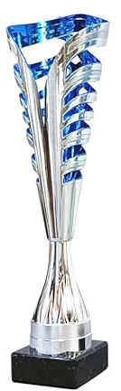 tecnocoppe Coppa in ABS Argentato e Blu Altezza 38,50 cm con Base in Marmo Nero. Targhetta Personalizzata Omaggio Premiazioni Moderne economiche Sportive Trofeo
