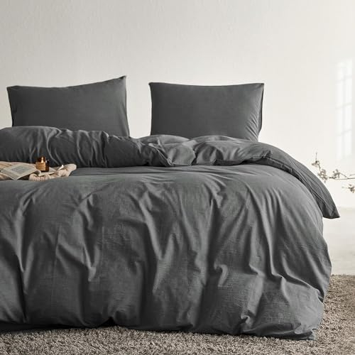 Lanqinglv Bettwäsche 135x200cm 4teilig Grau Dunkelgrau, Uni ÖKO-TEX Bettwäsche Set Anthrazit aus 110g Microfaser - 2 Weiche Bettbezug 135x200 + 2 Kissenbezug 80x80cm mit Reißverschluss