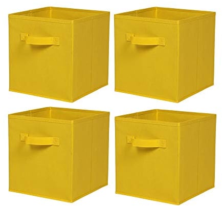 BonChoice Foldable Storage Cubes Boxes with Handle Pack of 4 for Home Organization, Fabric Wardrobe Storage Box Organizer Basket Bins for Clothes Bedding Toys Towels, Collapsible & Durable Yellow