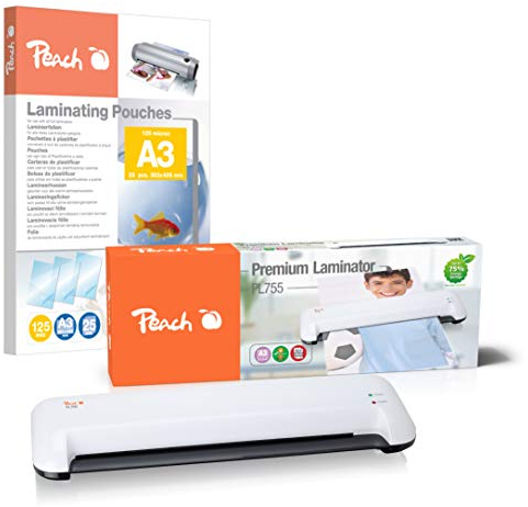 Peach Laminiergerät A3 - doppelt so schnell startklar als andere - laminiert eine Seite A3 pro Minute - geeignet für alle handelsüblichen Folien PL755A