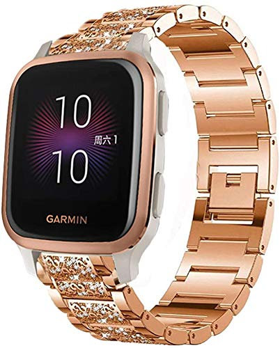 SkyBand Strass Metallo Acciaio Moda Donna Cinturino Compatibile per Smartwatch Garmin Venu Sq (Oro Rosa)