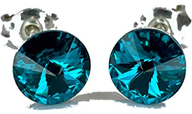 Silber Swarovsk. Kristall mit 925 Sterling Silber Ohrstecker Ohrringe Rivoli Crystal Blue Zircon