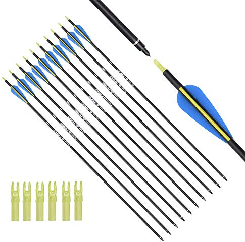 ELONG OUTDOOR Mixed Carbon Pfeil Bogenzieljagdausübung Pfeile 26 28 30 32 für die Aufnahme mit Recurve Compound-Bögen (12 Stück)