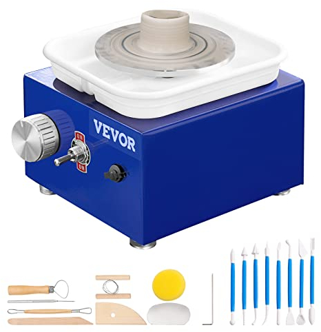 VEVOR Tornio per Ceramica Argilla 30W Diametro 6,5/10cm Velocità 300 giri/min Portante 1kg, Macchina per Ruota di Ceramica Fai-da-te Hobbista Bacino Staccabile Dimensioni Generali 51,5 x 40,5 x 36,5cm