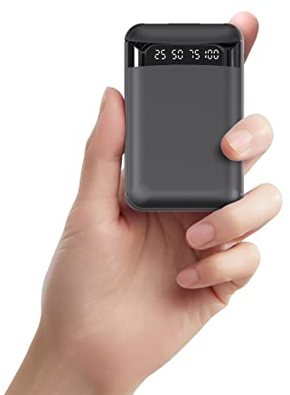 JVGoal Portable Charger 10000mAh, Small Power Bank with Dual USB Outputs, USB C input, LCD Digital Display External Battery Pack Compatible for iPhone, iPad, Huawei, Samsung, Xiaomi (Black)