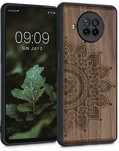 kwmobile Hülle kompatibel mit Xiaomi Mi 10T Lite Hülle - Holz Case - Handy Cover - TPU Handyhülle in Dunkelbraun Aufgehende Sonne